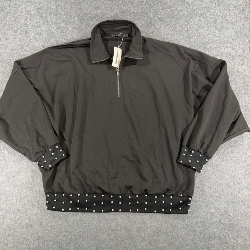 CBR Exclusive Selection Womens Black Pearl Embellished Quarter Zip Pullover L